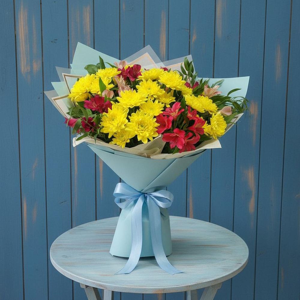 Букет цветов из: Альстромерии и Хризантемы в Нижних-Сергах