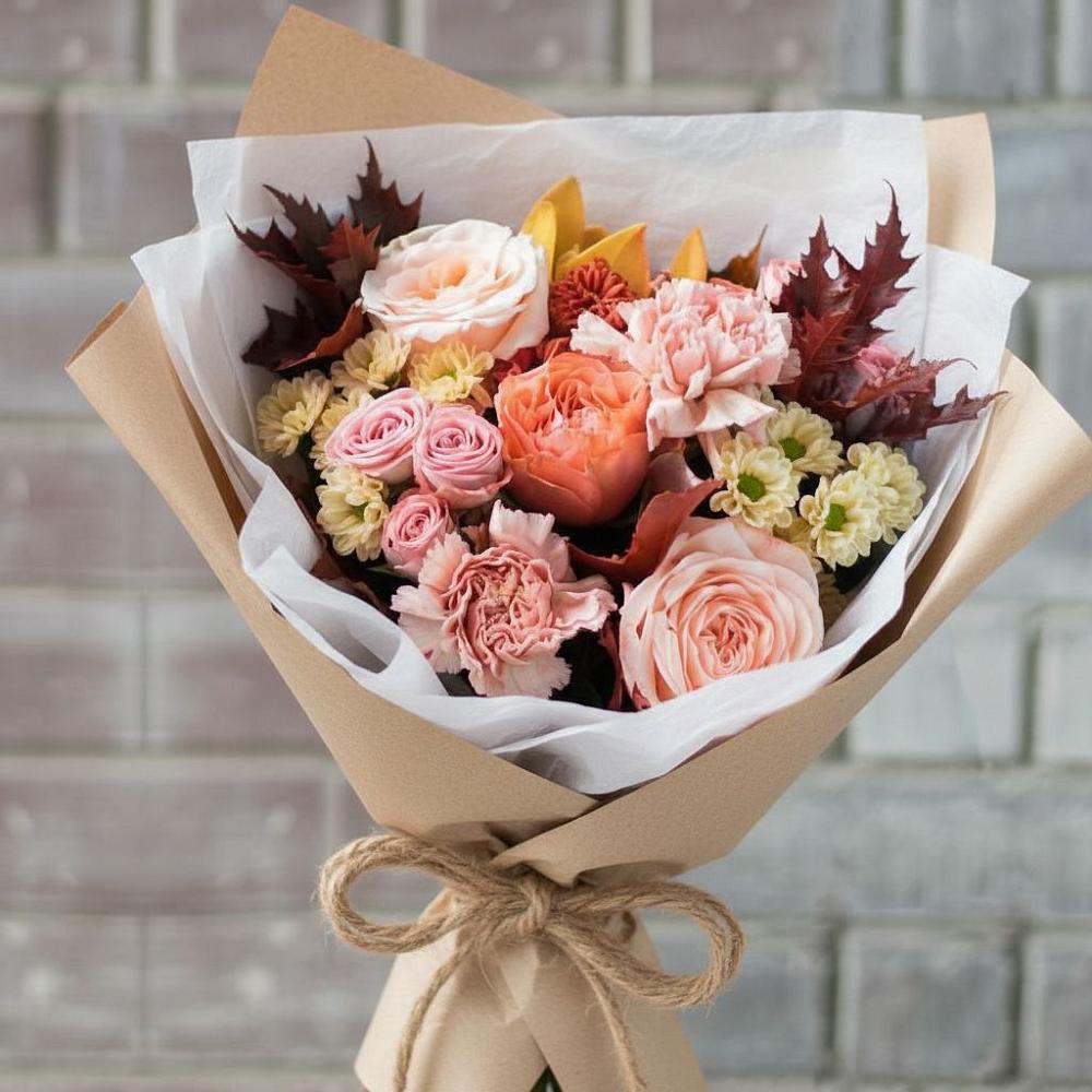 Букет цветов из: Гвоздики, Хризантемы и Розы в Нижних-Сергах