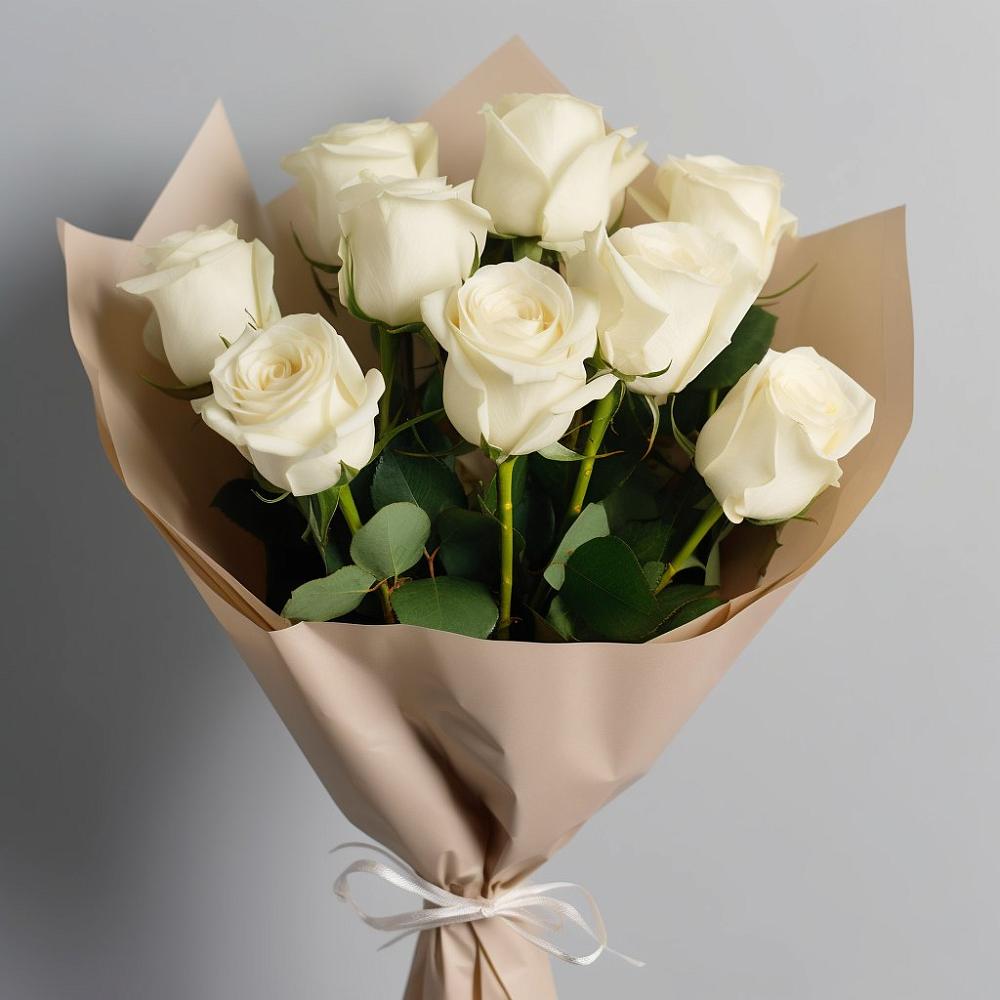 Букет 9 Белых роз Эдлесс Лав в Нижних-Сергах