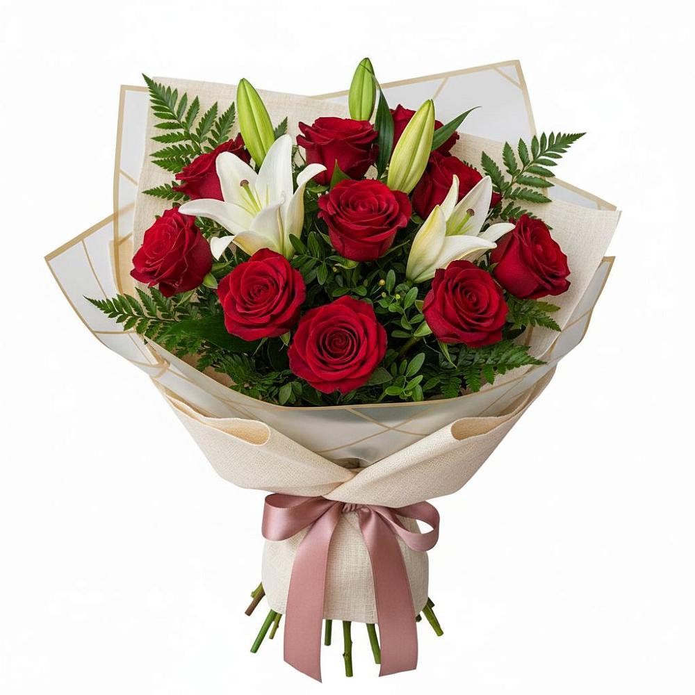 Букет цветов из: Лилии и Розы в Нижних-Сергах