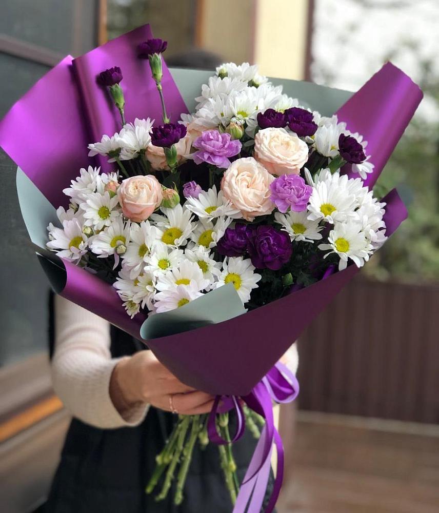 Букет цветов из: Хризантемы, Гвоздики и Розы в Нижних-Сергах