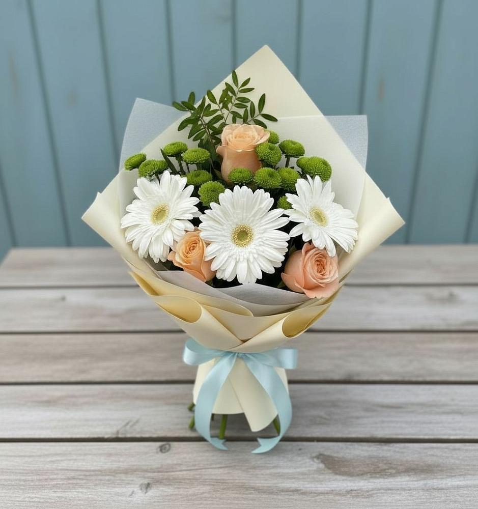 Букет цветов из: Герберы, Розы и Хризантемы в Нижних-Сергах