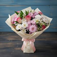 Букет цветов из:  Хризантемы, Альстромерии и Розы #REPLACE_PRED# Нижних-Сергах