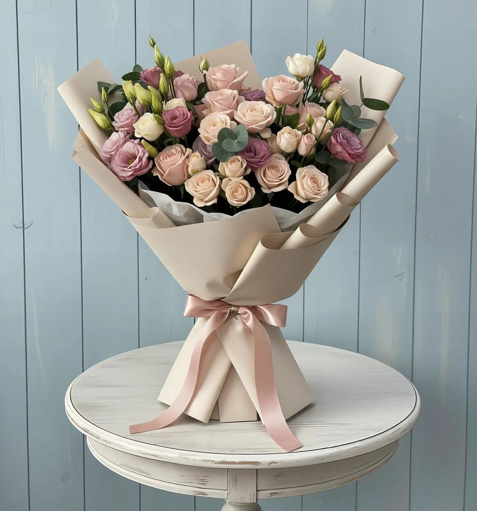 Букет цветов из: Розы и Лизиантусы в Нижних-Сергах