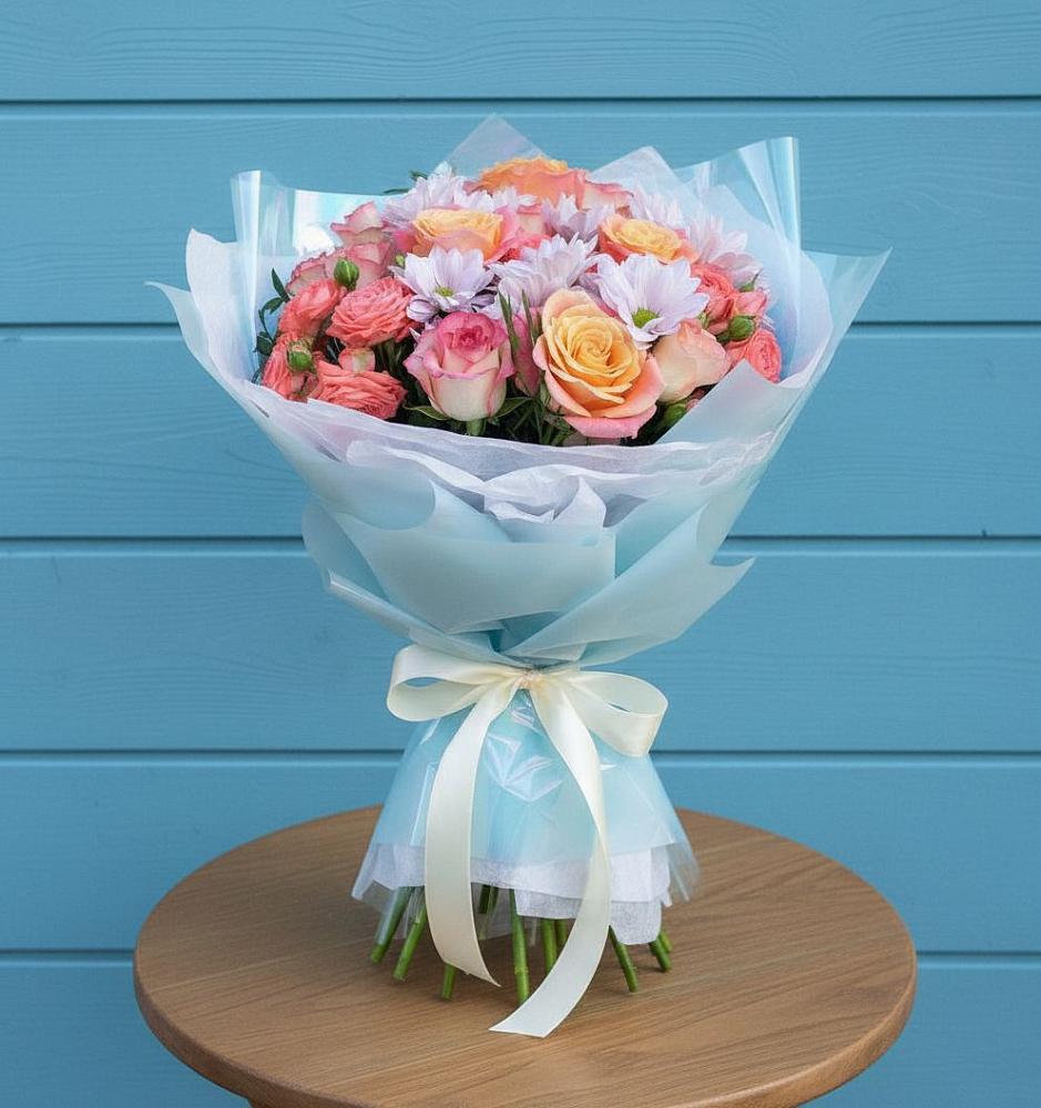 Букет цветов из: Хризантемы и Розы в Нижних-Сергах