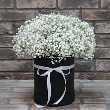 Цветочная композиция из Гипсофила в шляпной коробке в Нижних-Сергах