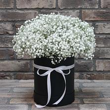 Цветочная композиция из Гипсофила в шляпной коробке в Нижних-Сергах